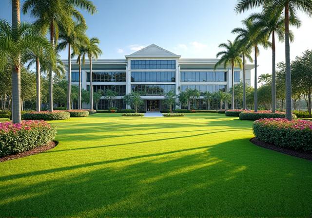 Manicured commercial office park landscaping in Florida